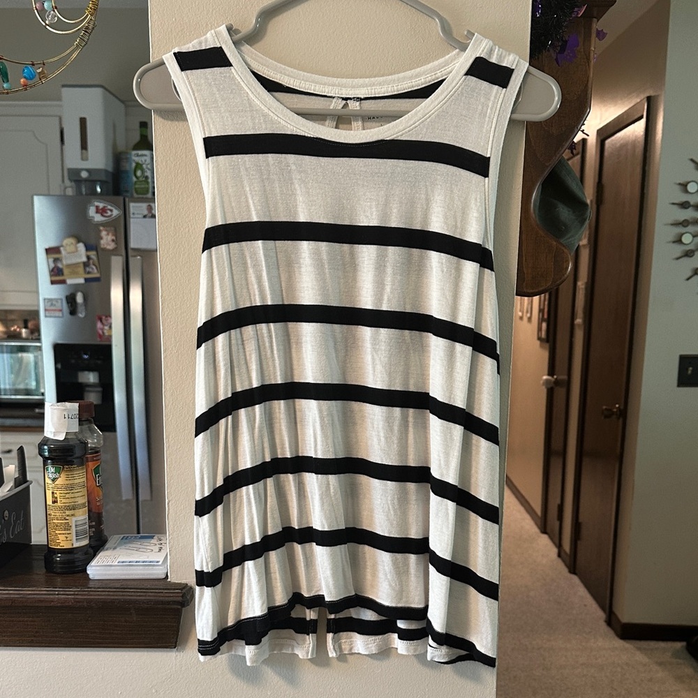 Halogen Black and White Striped Tank Top